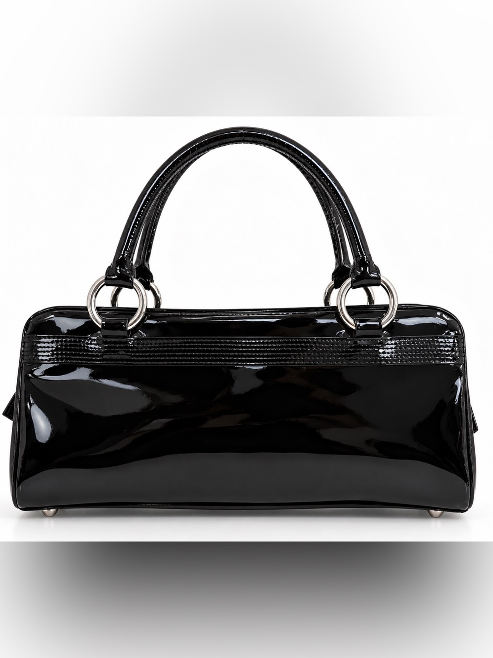 Via Spiga Black Patent Leather East West Satchel Handbag Y2K Silver Hardware